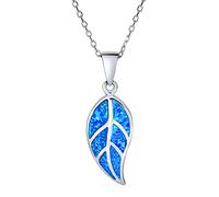 Colgante de Collar con Incrustación de Ópalo Azul Creado en Laboratorio en Forma de Hoja Natural Joyería Occidental para Mujeres y Adolescentes .925 Plata de Ley Piedra de Nacimiento de Octubre