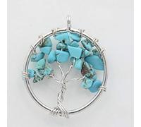 Colgante de collar de árbol de la vida, color plateado, gema natural, cuentas de cristal de obsidiana, cuentas de 7 chakras envueltas en alambre, joyería para mujer, turquesa