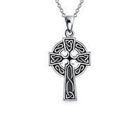Colgante de Collar de Cruz Celta de la Trinidad Infinita Religiosa Nudo de Amor Eterno Irlandés Vikingo de Estilo Vintage para Mujeres en Plata de Ley .925 Oxidada