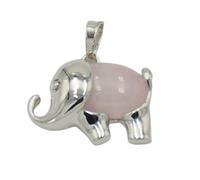 Colgante de collar de cuarzo rosa con cuentas de cristal de piedra natural de elefante animal lindo de Color plateado para mujeres y hombres cristal rosa con encanto