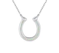 Colgante de Collar de Herradura de la Suerte Ecuestre con Ópalo Creado Blanco Delicado Joyería Occidental para Mujeres Adolescentes Regalo de Graduación Plata de Ley .925