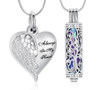 Colgante de collar de urna en forma de corazón para cenizas, con alas de ángel, joyería conmemorativa para damas y caballeros, cenizas, joyería con inscripción "Always in my Mind Forever in my Heart
