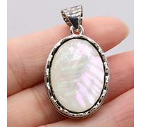 Colgante de concha de piedra Natural, cuentas de cabujón de huevo, amatistas, abalorios de concha de abulón de ojo de tigre para collar DIY,Concha Blanca