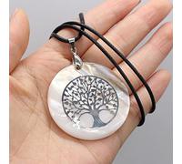 Colgante De Concha Redonda Natural, Collar De Árbol De La Vida, Joyería De Moda, Collares De Conchas De Nácar, Cuerda De Cuero Para Regalo De Mujer,1,55cm
