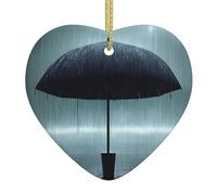 Colgante de corazón con forma de paraguas negro bajo la lluvia, colgante de cerámica de Navidad, colgante de decoración de Navidad, fiesta de vacaciones