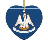 Colgante de corazón de cerámica con diseño de bandera del estado de Louisiana con hilo de seda, árbol de Navidad, decoración del hogar
