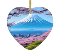 Colgante de corazón de cerámica de Navidad colgante YYHWHJDE Monte Fuji a principios de primavera, decoración de Navidad para árbol de Navidad, supermercado, hogar