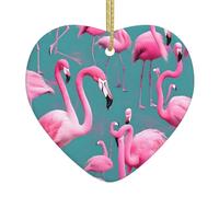 Colgante de corazón de cerámica de Navidad con diseño de HJFCZH de una bandada de flamencos, suave y brillante, para decoración de árbol de ratón de Navidad, hogar y supermercado