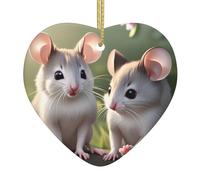 Colgante de corazón de cerámica de Navidad con diseño de HJFCZH Mouse enamorado, decoración de Navidad para árbol de Navidad, supermercado y hogar