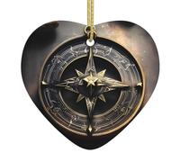 Colgante de corazón de cerámica de Navidad, diseño mágico de runas nórdicas, brújula, impresiones suaves y brillantes para árbol de ratón de Navidad, decoración del hogar y supermercado