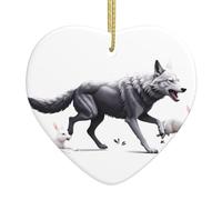 Colgante de corazón de cerámica de Navidad para colgar WHJSHOP Big Bad Wolf persiguiendo conejo, decoración de Navidad para árbol de Navidad, supermercado, hogar