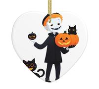 Colgante de corazón de cerámica de Navidad para colgar YYHWHJDE el gato negro fantasma detrás del niño pequeño, decoración de Navidad para árbol de Navidad, supermercado hogar