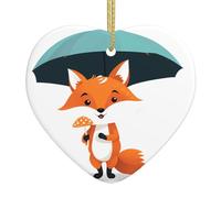 Colgante de corazón de cerámica de Navidad para colgar YYHWHJDE zorro recogiendo setas en un día lluvioso, decoración de Navidad para árbol de Navidad, supermercado, hogar