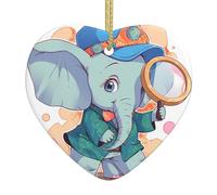 Colgante de corazón de cerámica de Navidad WHJSSF el pequeño elefante en la aventura, impresión suave y brillante para decoración de árbol de ratón de Navidad, hogar y supermercado
