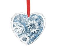 Colgante de corazón de cristal transparente azul y blanco floral con forma de corazón, colgante romántico de cristal para decoración de bricolaje, manualidades, regalo para el hogar, ventana, coche