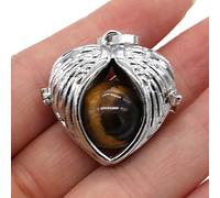 Colgante de corazón de melocotón con gema de piedra Natural, collar de bricolaje artesanal hecho a mano de aleación de Metal desmontable,Piedra de ojo de tigre