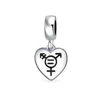 Colgante De Corazón Inspirador De Orgullo Transgénero Para Los Derechos De Las Mujeres Y Adolescentes Plata De Ley .925 Que Se Ajusta A Pulseras Europeas