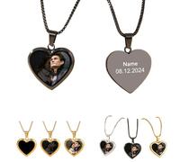 Colgante de corazón personalizado para hombres y mujeres, collar mágico activado por calor con foto oculta para regalo de cumpleaños y San Valentín, 1, Metal, Obsidiana
