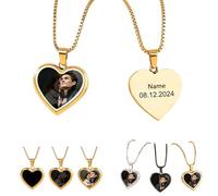 Colgante de corazón personalizado para hombres y mujeres, collar mágico activado por calor con foto oculta para regalo de cumpleaños y San Valentín, 1, Metal, Obsidiana