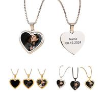 Colgante de corazón personalizado para hombres y mujeres, collar mágico activado por calor con foto oculta para regalo de cumpleaños y San Valentín, 1, Metal, Obsidiana