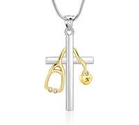 Colgante de cremación para cenizas, collar médico de acero inoxidable con estetoscopio y colgante inicial personalizable, recuerdo conmemorativo para enfermeras, médicos, héroes, Acero inoxidable, No