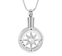 Colgante de cremación para cenizas con texto en inglés "I'd be lost without you" - Collar de urna de brújula con mini urna de recuerdo, joyería conmemorativa para cenizas, Acero inoxidable, Circón