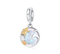 Colgante de cristal colorido con forma de estrella de mar y concha, accesorio de pulsera de plata de ley 925, compatible con Collar de pulsera Pandora