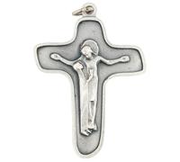 Colgante de crucifijo de madre dolorosa en tono plateado, colgante de pectoral o cruz de pared pequeña, metal plateado, gran regalo católico, diseño de María y Jesús, Metal, Sin gemas.