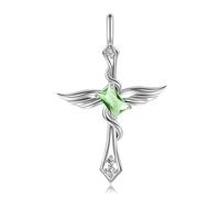 Colgante de cruz con alas de ángel en plata de ley 925 con doce piedras de cumpleaños para mujer.