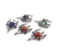Colgante de Cruz con Forma de Espada de dragón de Doble ala en Forma de corazón facetado con Piedra de Cristal Natural, ópalo, ágata Negra, Personalidad, Unisex, para Uso Diario, Cadena de suét