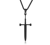 Colgante de cruz de caballero vikingo nórdico - Cadena antigua medieval de acero de titanio, regalo para hombres, símbolo de protección y ataque, 30 * 74mm, Acero inoxidable, No.