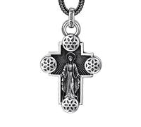 Colgante de cruz de Jesús en plata de ley S925, collar con colgante de cruz de flor de cerezo en plata de ley para hombre