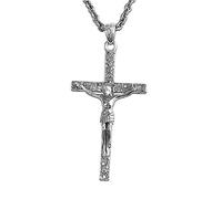 Colgante de cruz de Jesús pulida en plata de ley S925, collar con colgante de cruz floral de plata de ley para hombres y mujeres