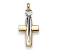 Colgante De Cruz De Oro 29x13mm 585 Oro Amarillo Y Oro Blanco Bicolor, Unisex