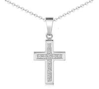 Colgante de cruz de plata 925 con circonita para mujer y niña KA-31, 40 cm, Plata esterlina