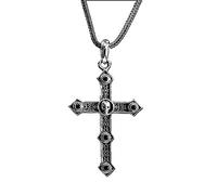 Colgante de cruz de plata esterlina S925, collar con colgante de cruz de calavera con patrón de hierba para hombres y mujeres en plata esterlina