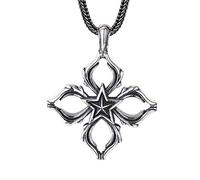 Colgante de cruz de vid y flor de plata esterlina S925 para hombre, collar con colgante de pentagrama de plata esterlina para hombre
