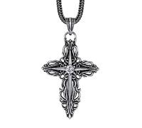 Colgante de cruz floral de plata esterlina S925, collar con colgante de cruz de plata esterlina para hombre