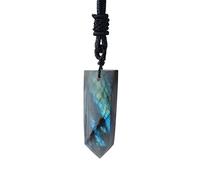 Colgante De De Labradorita - Collar De Amuleto De Energía De Piedra En Bruto, Joyería De Cuerda Tejida A Mano | Abalorio De Piedra Hexagonal De Un Solo Punto Para Curación, Meditación, Accesor