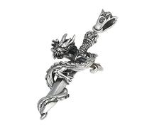 Colgante de dragón enroscado con espada sagrada y cruz de plata esterlina S925, collar con colgante de espada sagrada de plata esterlina personalizado para hombres y mujeres