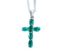 Colgante de esmeralda natural facetada ovalada de 25 x 11 mm, color verde, en plata de ley 925, con cruz y cadena de cable de 45 cm. Regalo para la sabiduría, el amor, la armonía y la sanación del