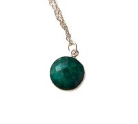 Colgante de esmeralda natural verde facetada de 12 mm, redondo, en plata de ley 925, con cadena de cable de 45 cm, ideal para la sabiduría, el amor, la armonía y la curación del chakra del corazón