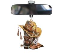 Colgante de espejo retrovisor | Botas de sombrero de vaquero Adorno para coche de acrílico 2D | Bonito colgante de coche para pared, estante, divertido adorno de vehículo para finest