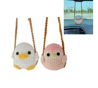 Colgante de espejo retrovisor para coche, 2 unidades, diseño de pingüino de ganchillo, decoración de pato y pingüino, hecho a mano para espejos de coche, puertas, hogar y oficina