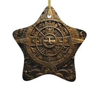 Colgante de estrella colgante de cerámica para árbol de Navidad, decoración festiva, calendario maya WHJSSF de fin del mundo, patrón pequeño y exquisito