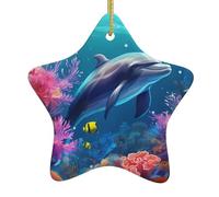 Colgante de estrella colgante de cerámica para árbol de Navidad, decoraciones navideñas, WHJSHOP hermoso mundo submarino, delfines, estampado de coral, pequeño y exquisito