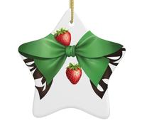 Colgante de estrella colgante de cerámica para árbol de Navidad, diseño de lazo de fresa, agujeros cuidadosamente perforados, cuerda de metal