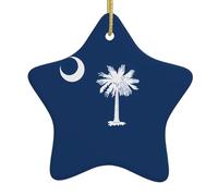 Colgante de estrella colgante de cerámica para árbol de Navidad, diseño exquisito de la bandera de Carolina del Sur de WHJSSF de 3.1 x 3.1 pulgadas
