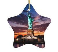 Colgante de estrella colgante de cerámica para árbol de Navidad, estatua de HJFCZH de la Libertad, imagen de Estados Unidos, agujeros cuidadosamente perforados, cuerda de metal