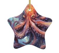 Colgante de estrella colgante de cerámica para árbol de Navidad, pulpo, tentáculos, impresiones de hogares, centros comerciales, supermercados y tiendas